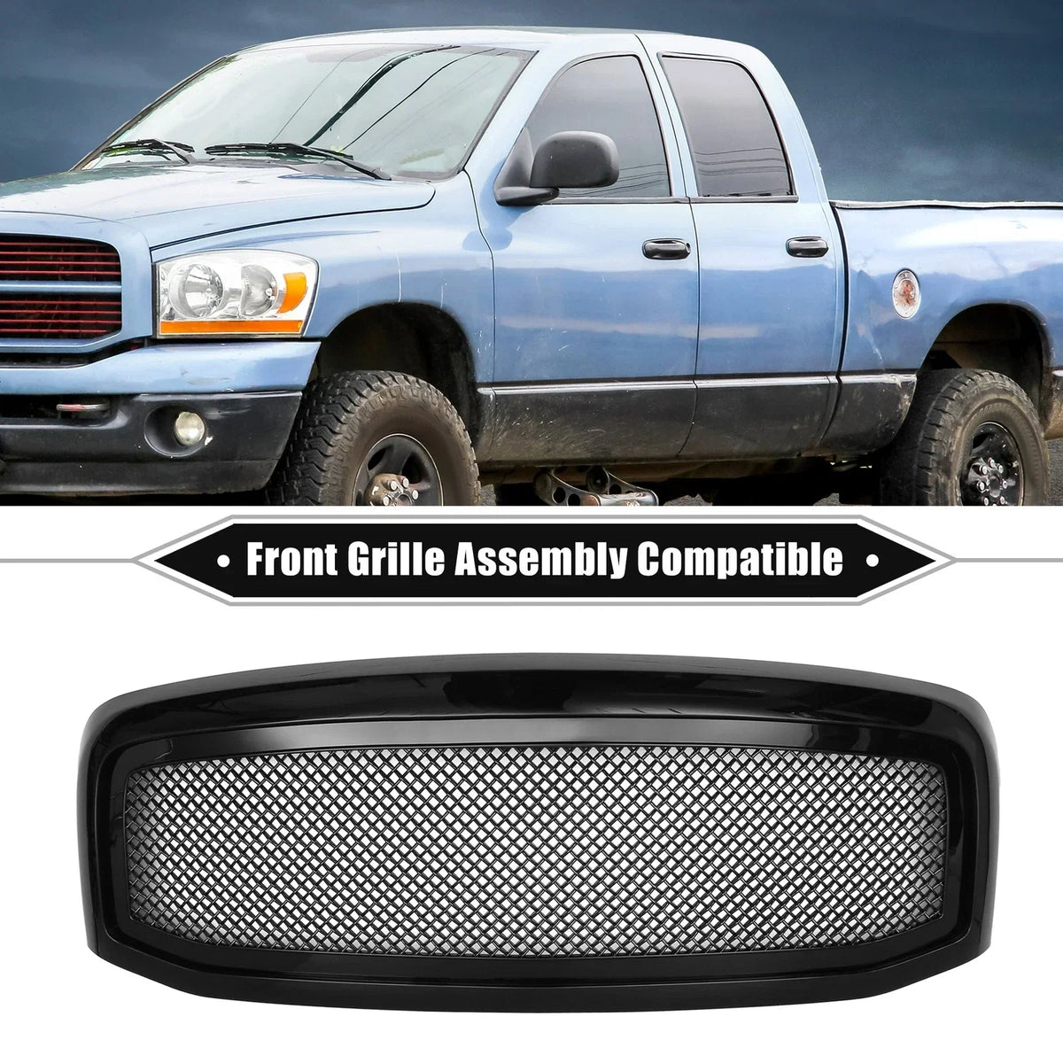 Grille Assembly Gloss Black Finish for Dodge Ram 3500 2006-2009