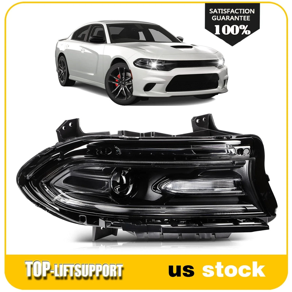 Right Side Black Headlight Assembly with Projector for Dodge Charger (2015–2023)