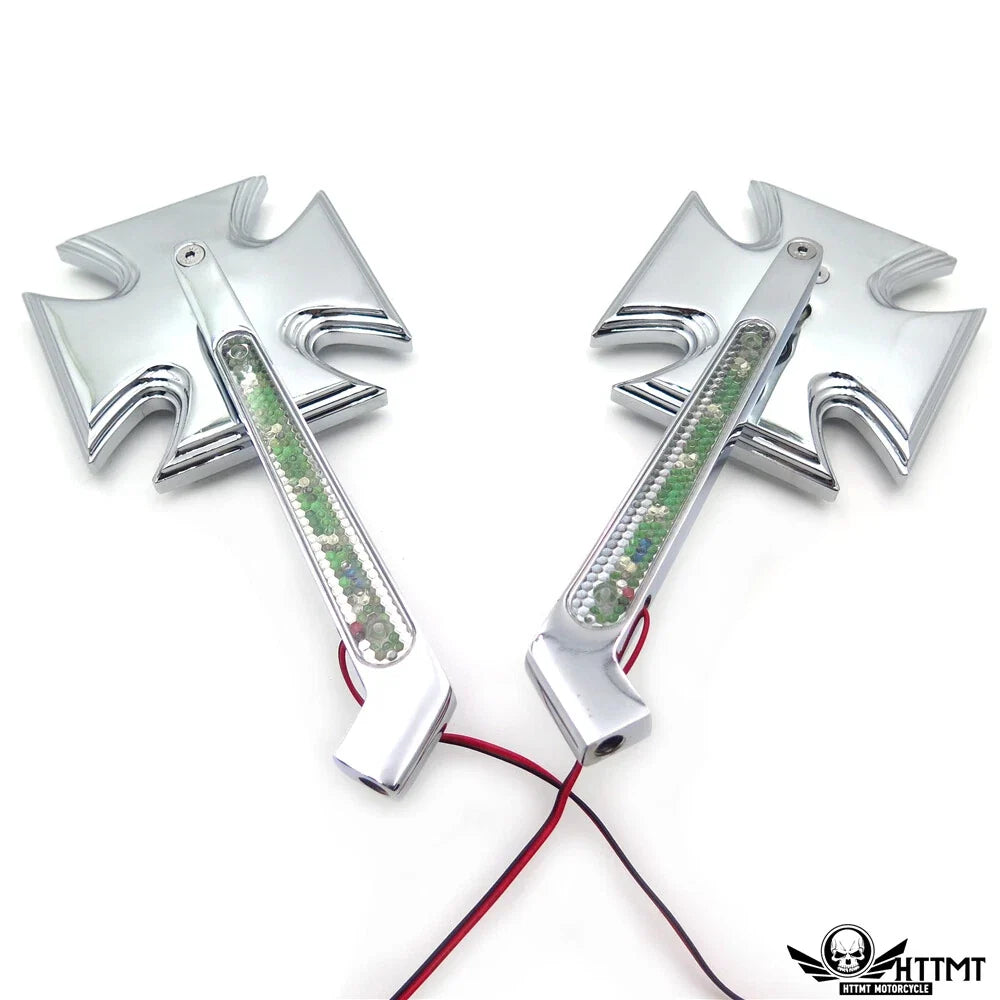 2-Piece Set of Chrome Billet Mirrors with LED Turn Signals for Harley