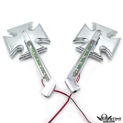 2-Piece Set of Chrome Billet Mirrors with LED Turn Signals for Harley