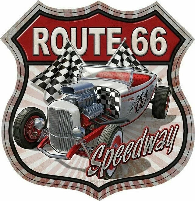 Route 66 Speedway Tin Sign 2421 (12.5" x 16")
