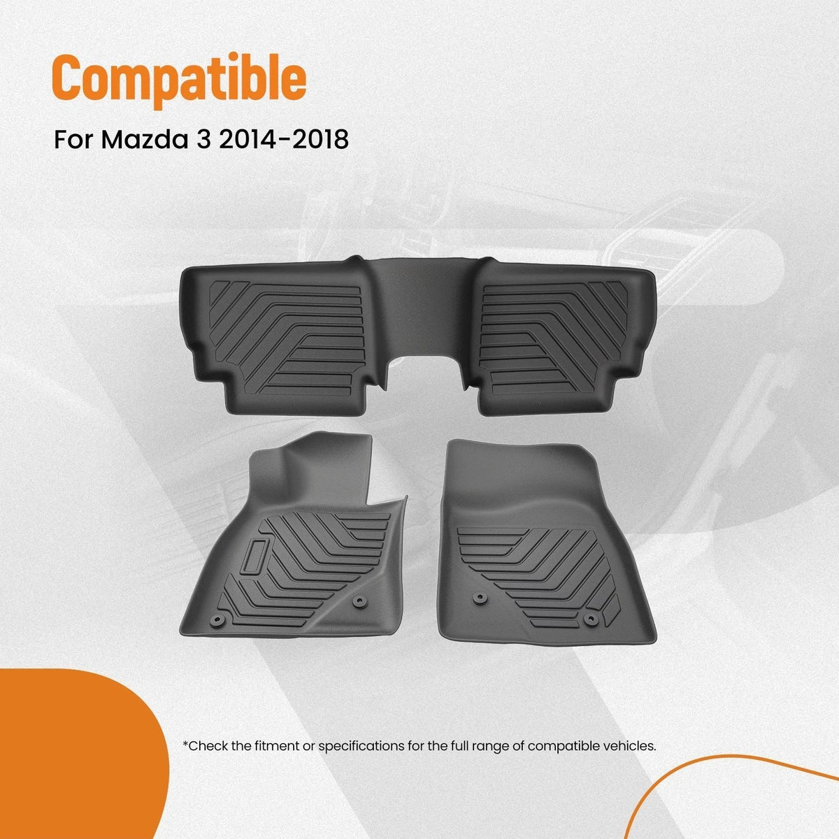 Floor Mats Liner Set of 4 for Mazda 3 (2014–2018) TPE Waterproof