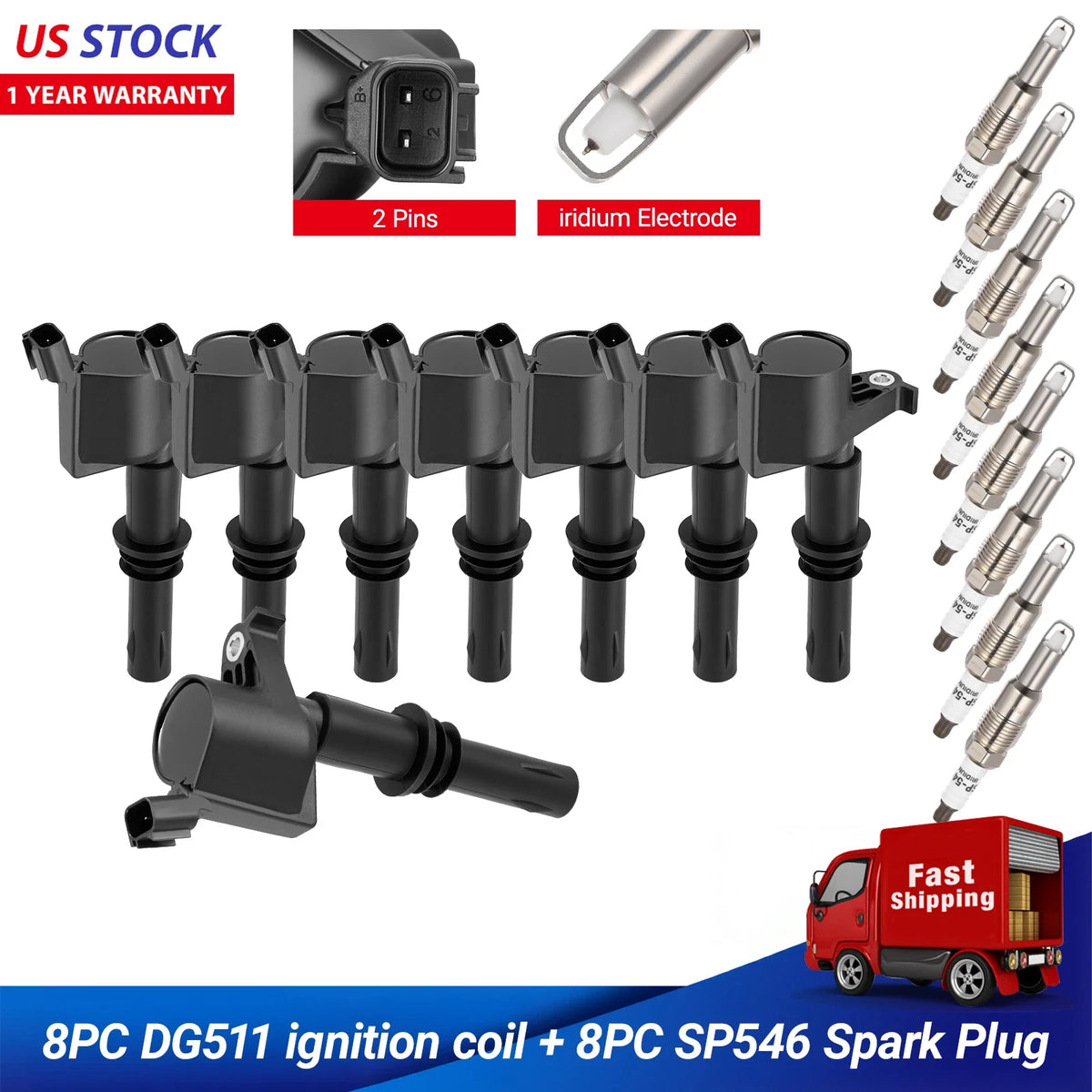 Set of 8 Ignition Coils & Spark Plugs for Ford Expedition (2005–2008)