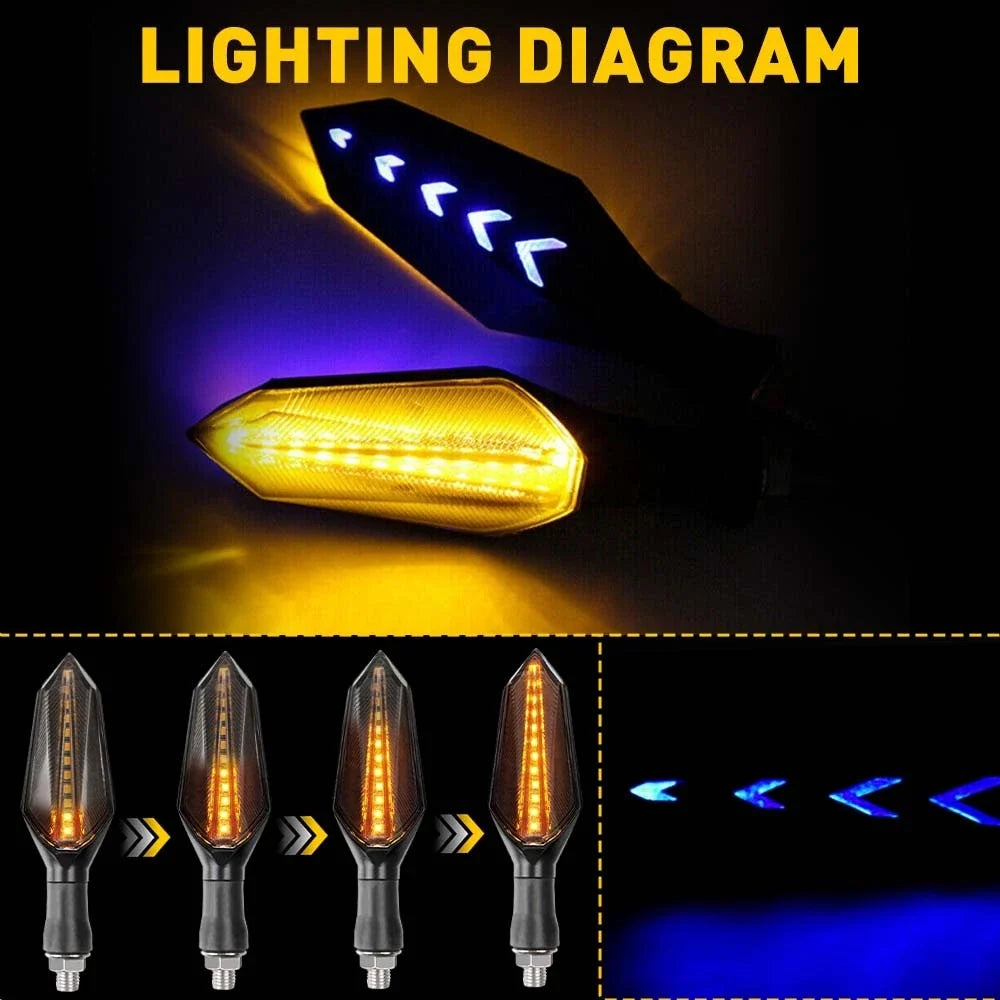 2X LED Amber Blue Motorcycle Turn Signals Dynamic Blinker Lamps