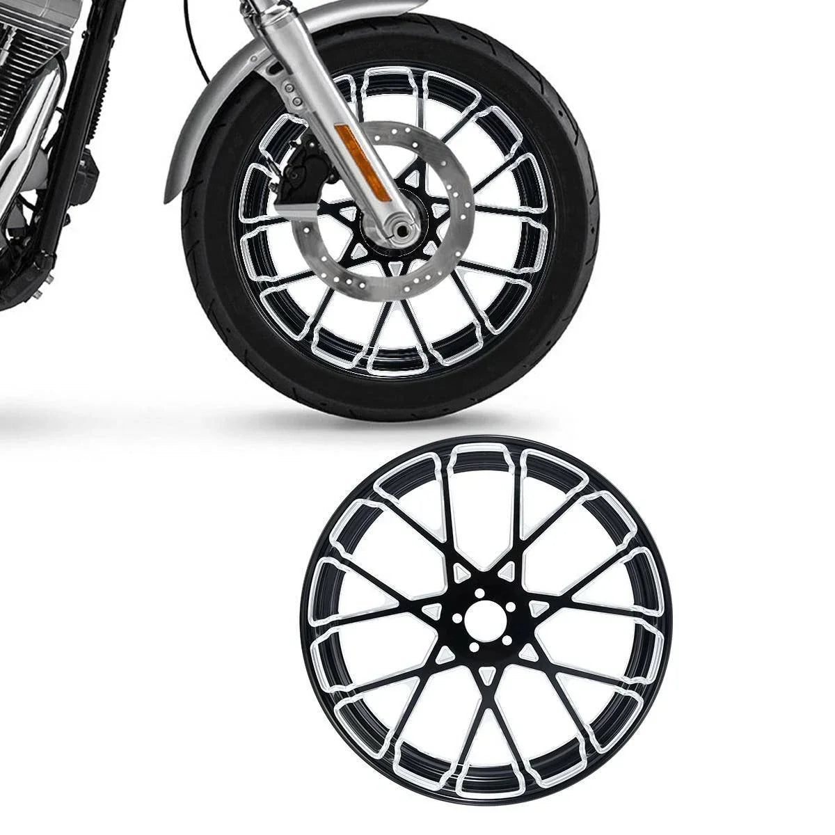 Front CNC Rim Hub 23''X3.5'' Single Disc for Harley Touring 1997-2021
