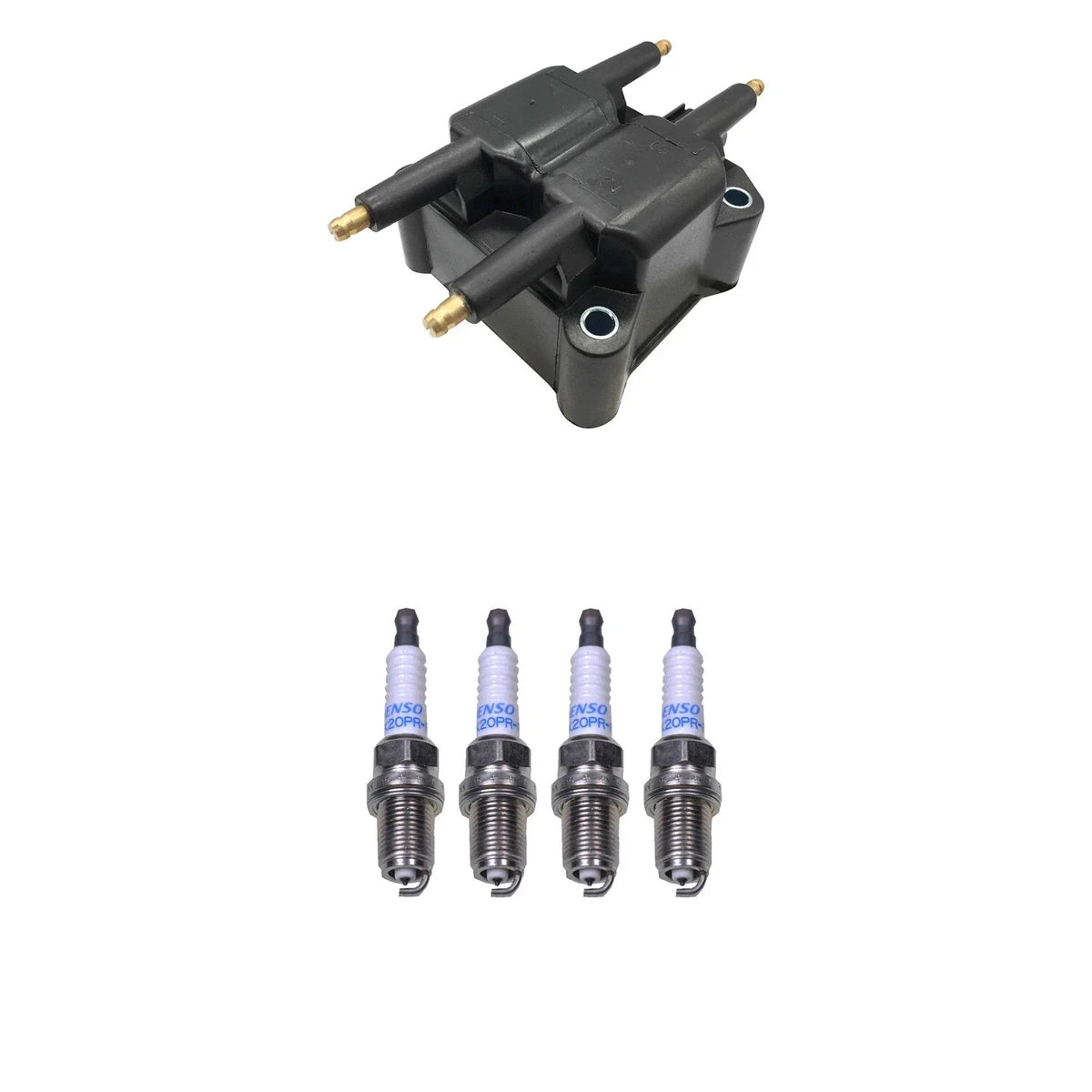 Set of 4 Hitachi Ignition Coils & Denso Spark Plugs for Dodge Neon (1995–1999)