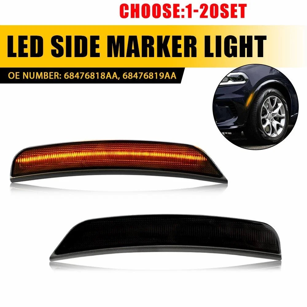 Set of 2 Smoked Amber LED Front Fender Side Marker Lights for Dodge Durango (2021–2025)