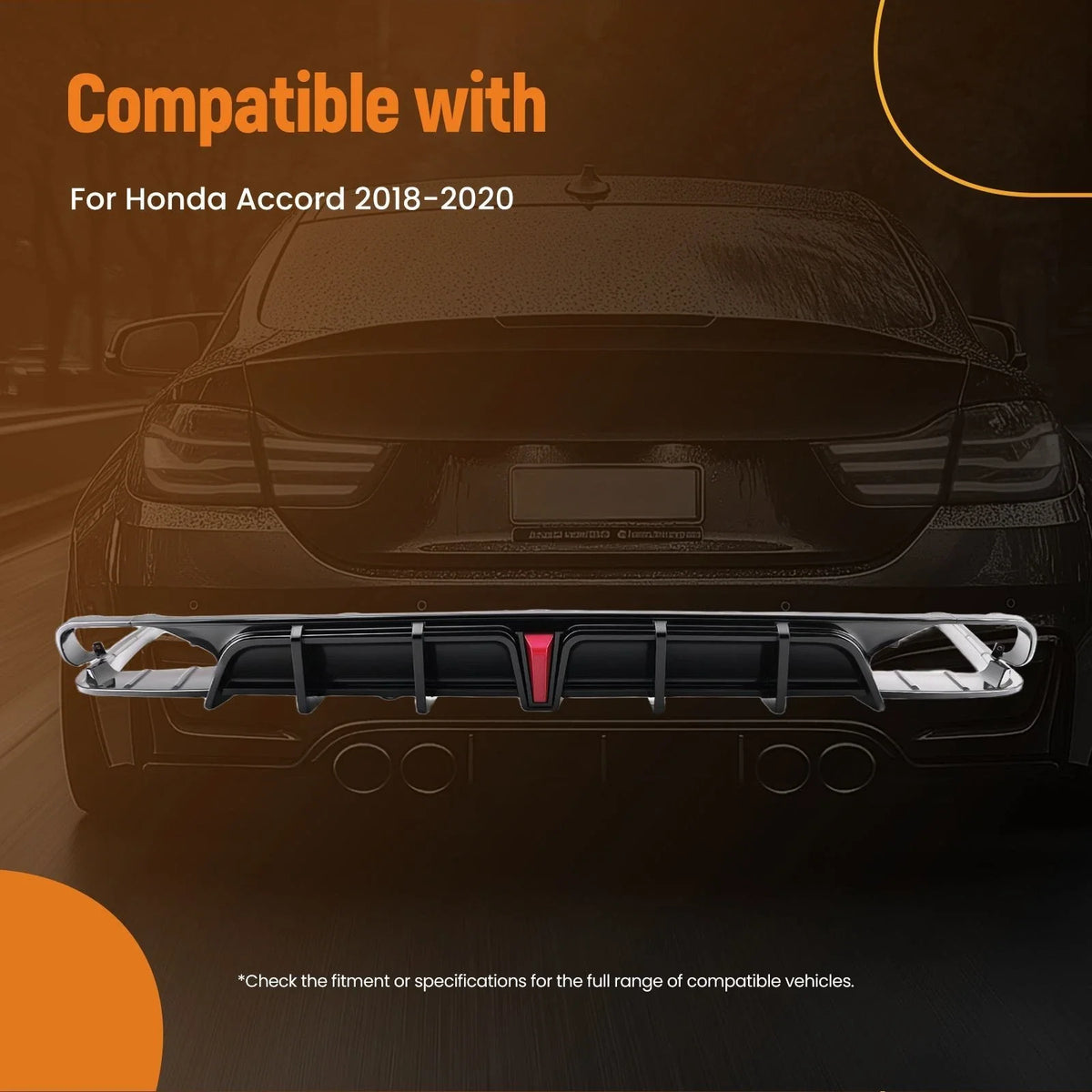 Rear Bumper Diffuser + White Corner Apron Spat for Honda Accord (2018–2022)