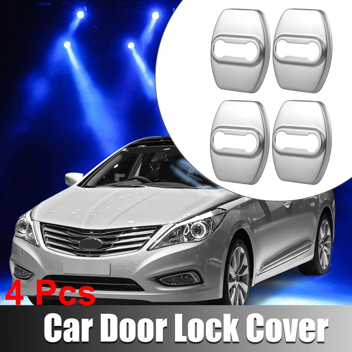 Set of 4 Car Door Lock Latch Covers for Hyundai Kia  Silver Tone