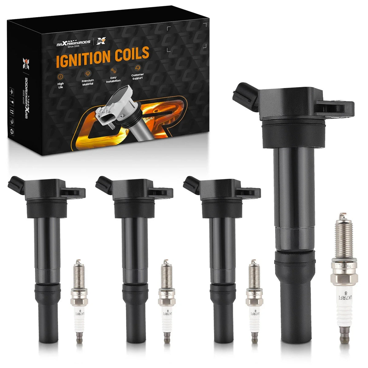 Set of 4 Ignition Coils & Spark Plugs for Hyundai Elantra Tucson Kia Forte UF651