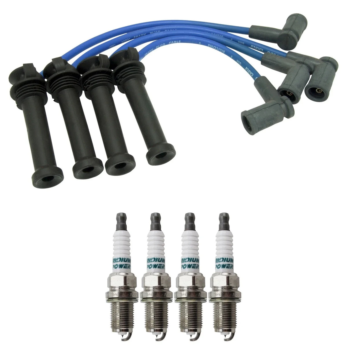 NGK Wire Set & Denso 4 Iridium Spark Plugs for Mazda B2300 (1994–2006)