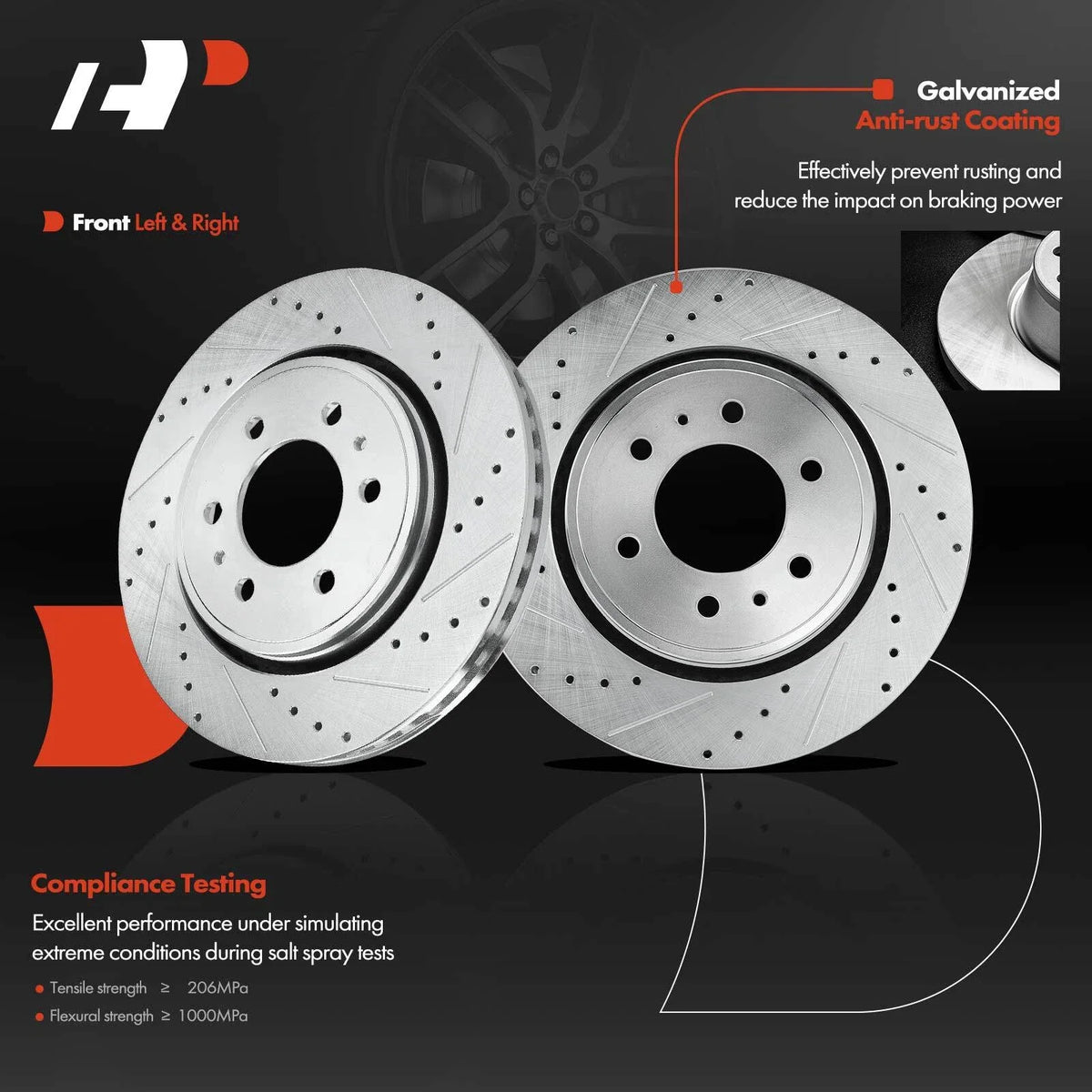 Front Brake Pad & Drilled Rotor Set for Lincoln Ford