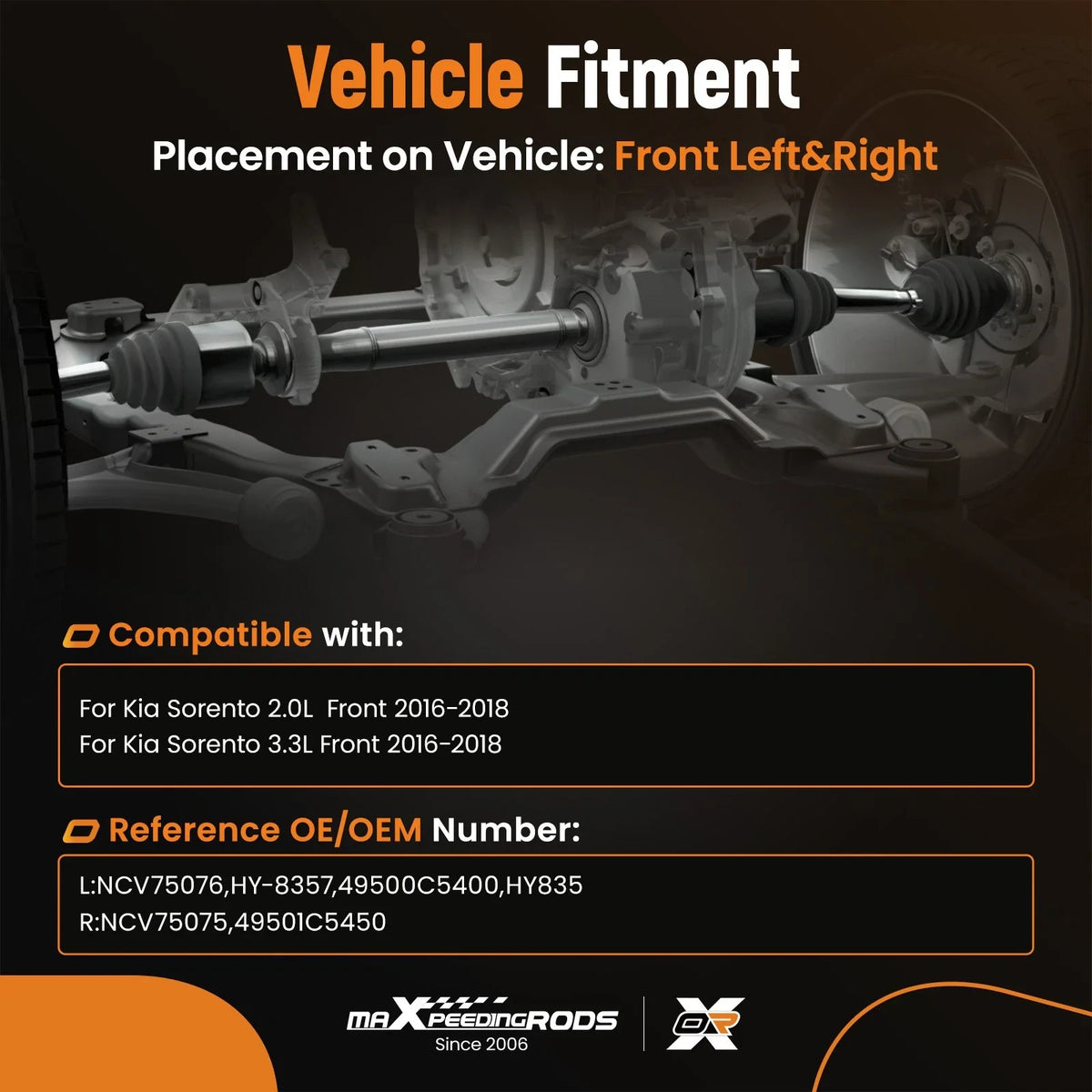 Front CV Joint Axles Pair for 2016–2018 Kia Sorento Turbo 3.3L - Left & Right