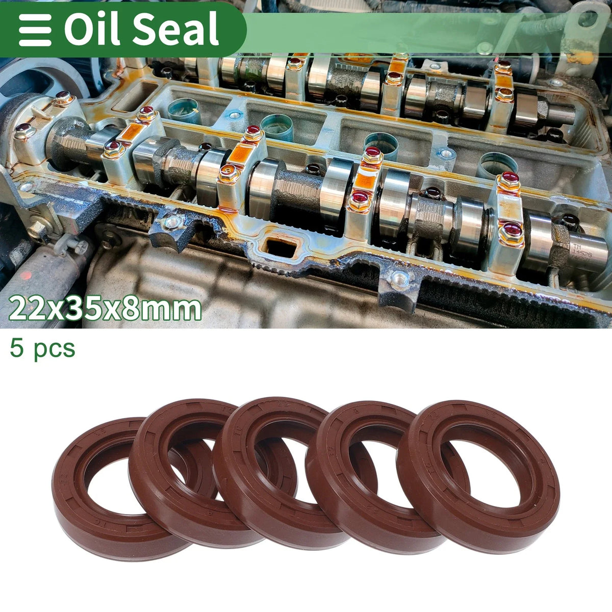 Set of 5 Oil Seal Rotary Shaft Seal FKM Rubber 22x35x8mm