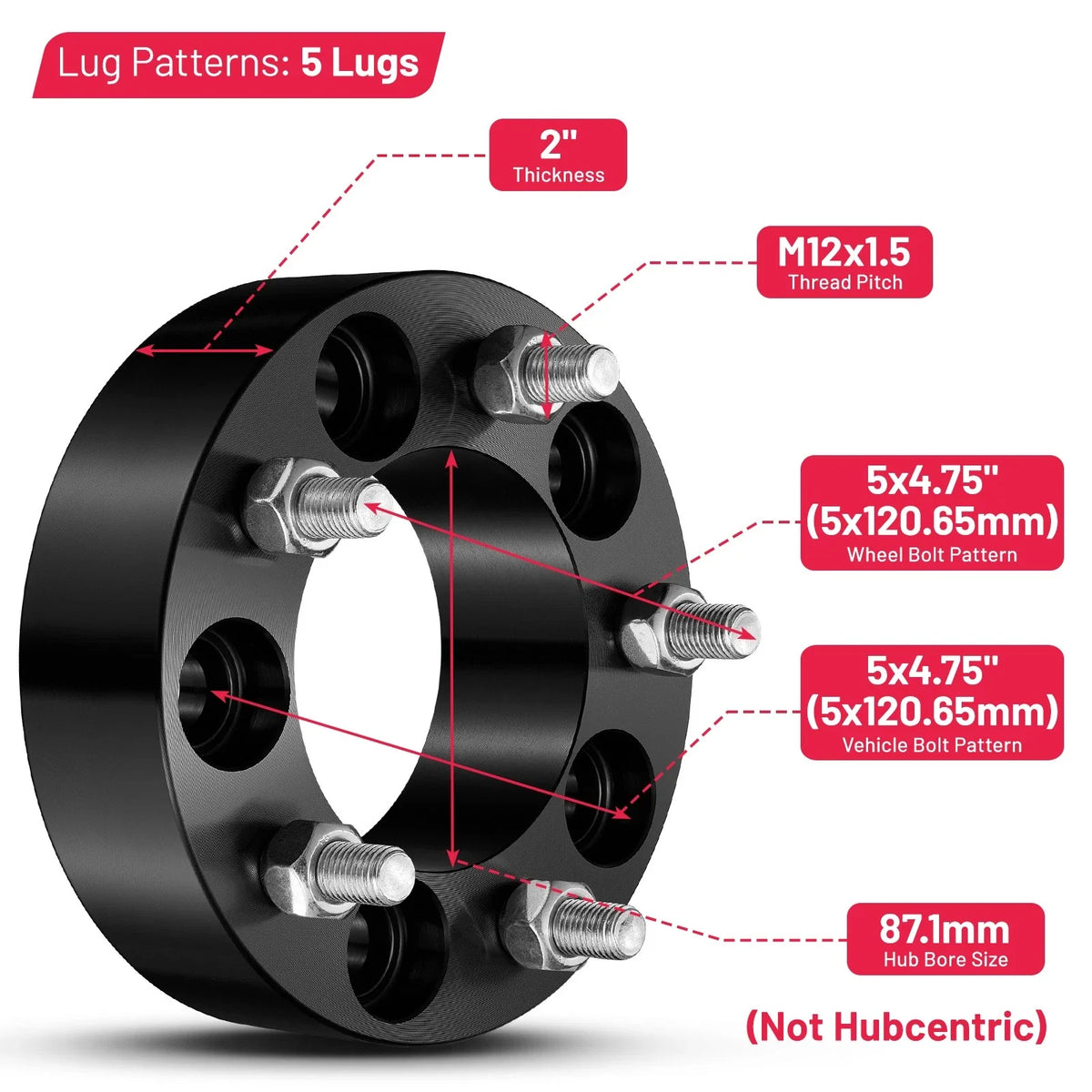 2X 2" Wheel Spacers 5x4.75 5x120.65 for Chevrolet Corvette (2008–2018)