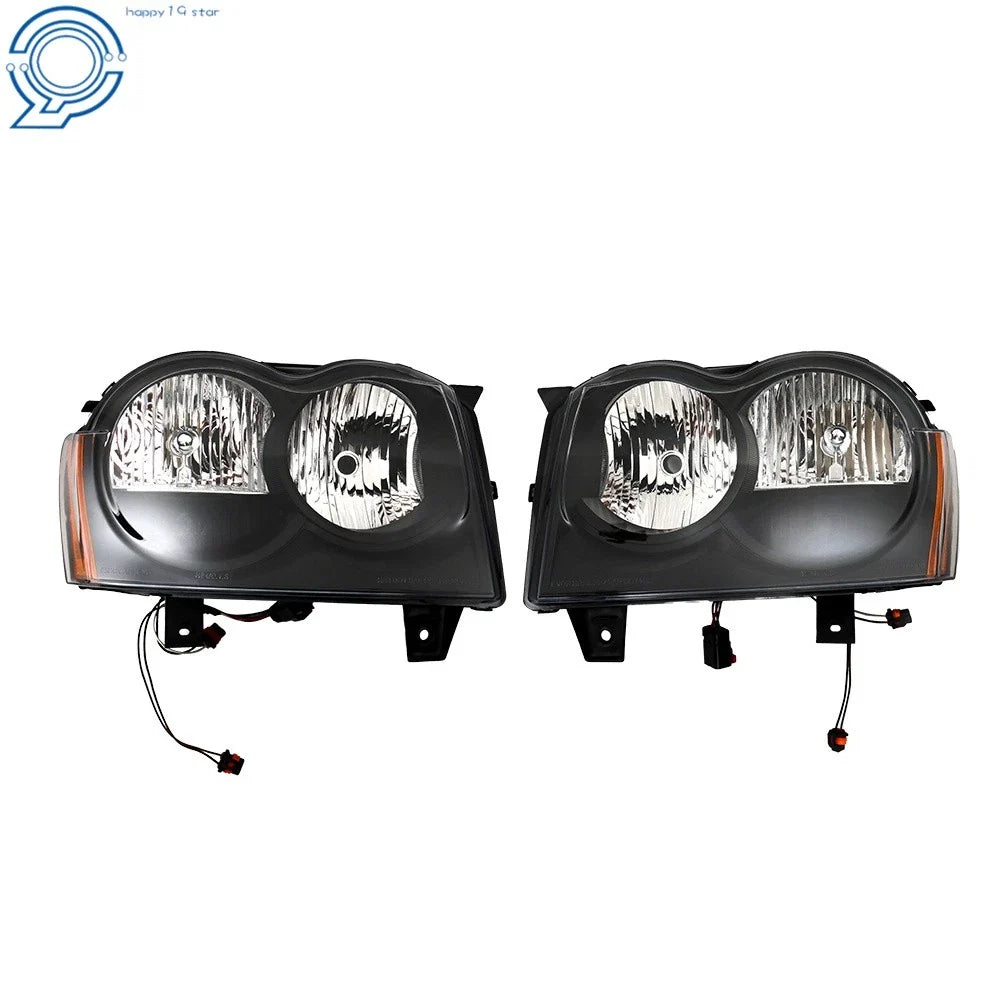 Set of 2 Headlight Assemblies for Jeep Grand Cherokee (2005–2007) Black Housing