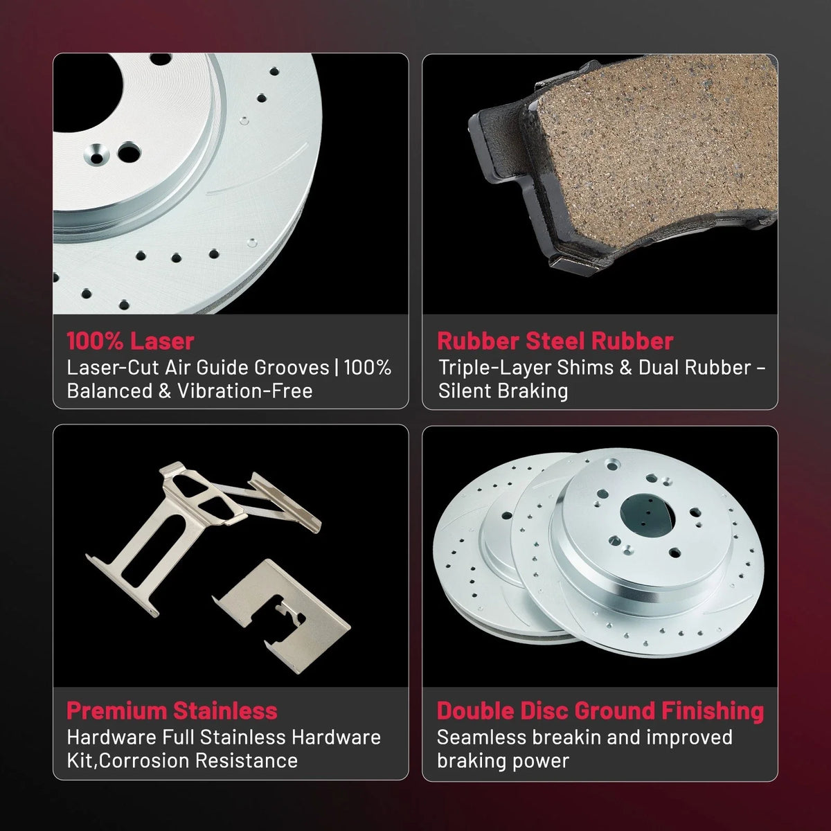 Ceramic Brake Pads & Drilled Slotted Rotors Set for Honda CR-V 2012-2016