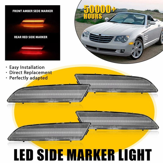 4X Clear Front & Rear Bumper Side Marker Lights for Chrysler Crossfire (2004–2008)