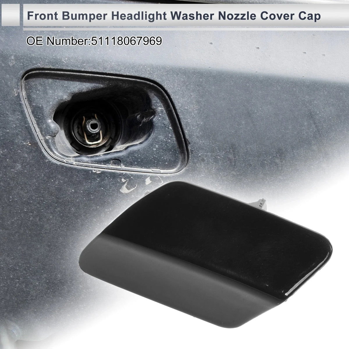 Front Left Headlight Washer Nozzle Cover for BMW 320i (2013–2018) Black