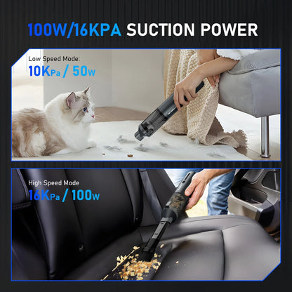 Car Vacuum Cleaner - Cordless Handheld, 100W, 6000mA, 26kPa