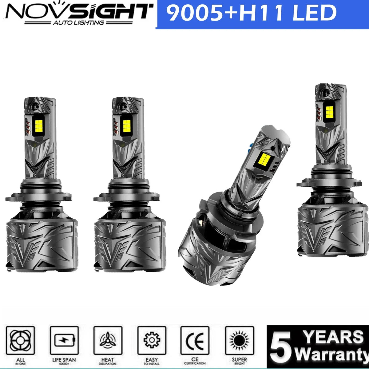 LED Headlight Bulbs H11 9005 for NOVSIGHT (100000LM, 6500K)