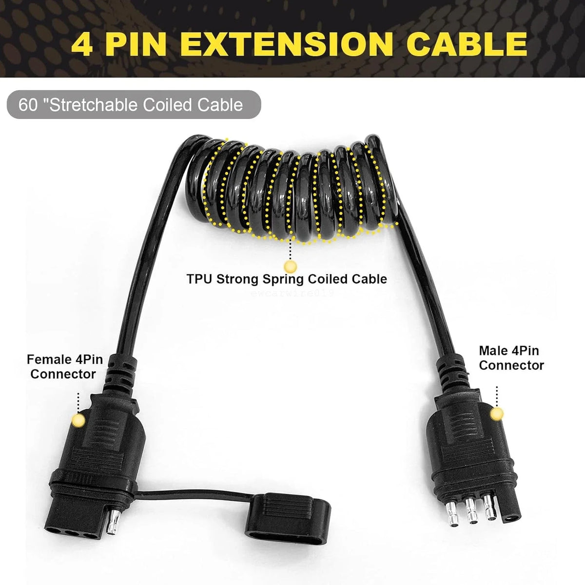 4 Way Flat Trailer Extension Coiled Cable 60" Wiring Harness (18AWG)