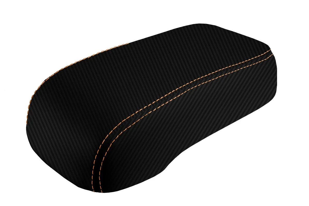 Console Lid Armrest Cover for Hummer H3 (2005–2010) Carbon Fiber Orange Stitch