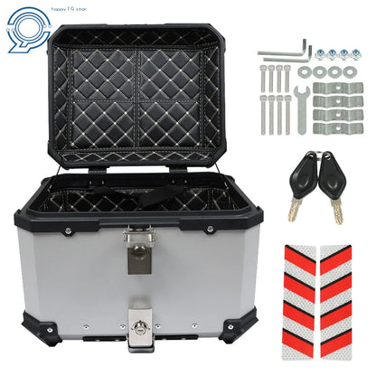 Silver 45L Waterproof Motorcycle Tail Box - Universal Fit