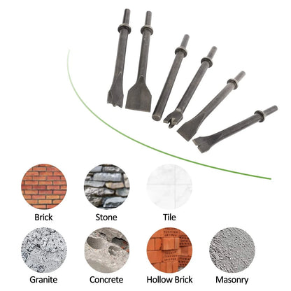 Air Hammer Chisel Set 9Pcs - 0.39In Shank Included
