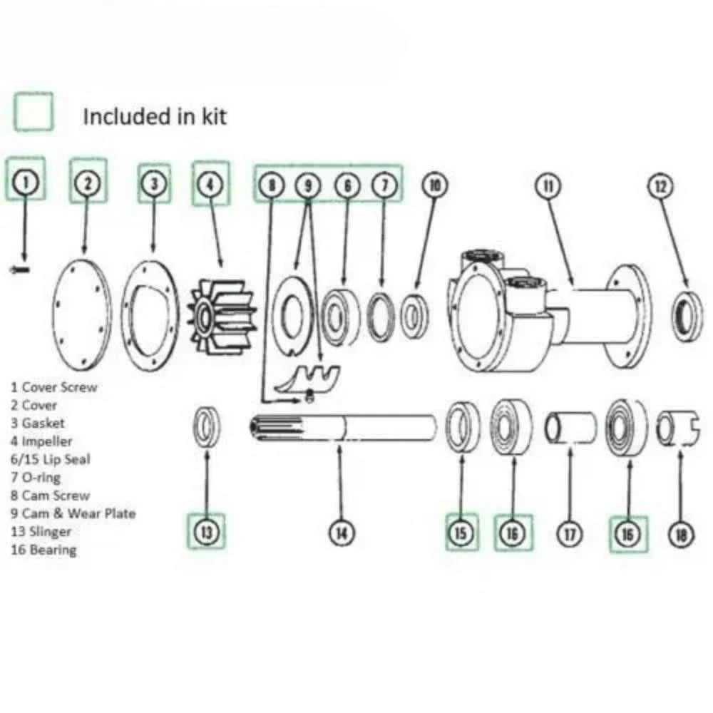 Rebuild Kit for Perkins Marine Diesel Sea Water Pump (Jabsco 3270-0001)