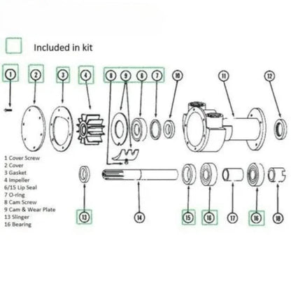 Rebuild Kit for Perkins Marine Diesel Sea Water Pump (Jabsco 3270-0001)