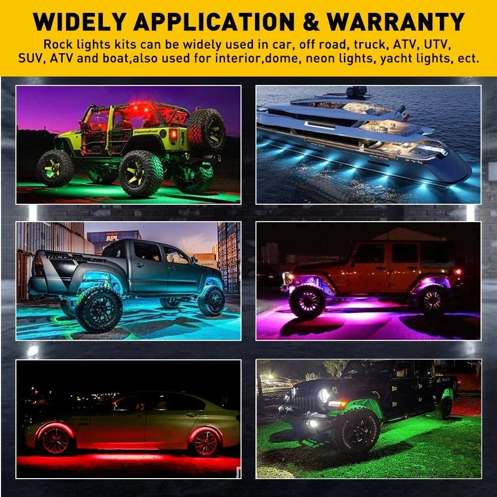 12 Pods LED RGB Underbody Rock Lights for Universal Vehicles (2010–2023)