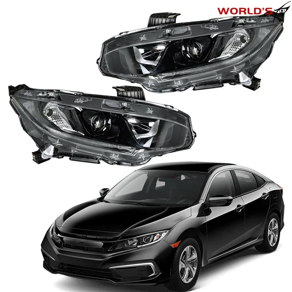 Projector Headlights for Honda Civic (2016–2021) Halogen LED DRL Black