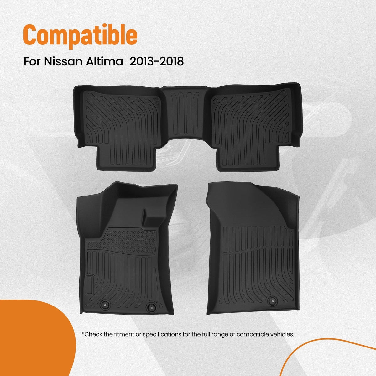 TPE Floor Mats for Nissan Altima (2013–2018) Black Waterproof Liners