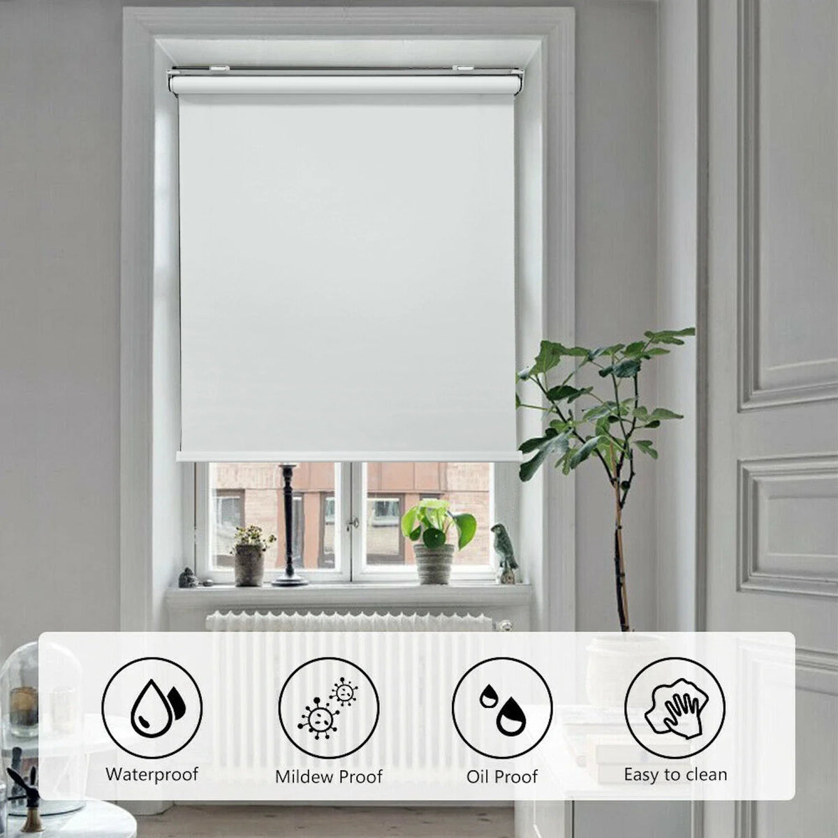 Cordless Roller Shades 52"x72" for Windows - Waterproof Insulated