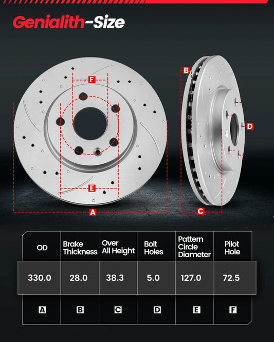 Front Drilled Rotors Brake Pads Kit for Dodge Grand Caravan (2008–2020)