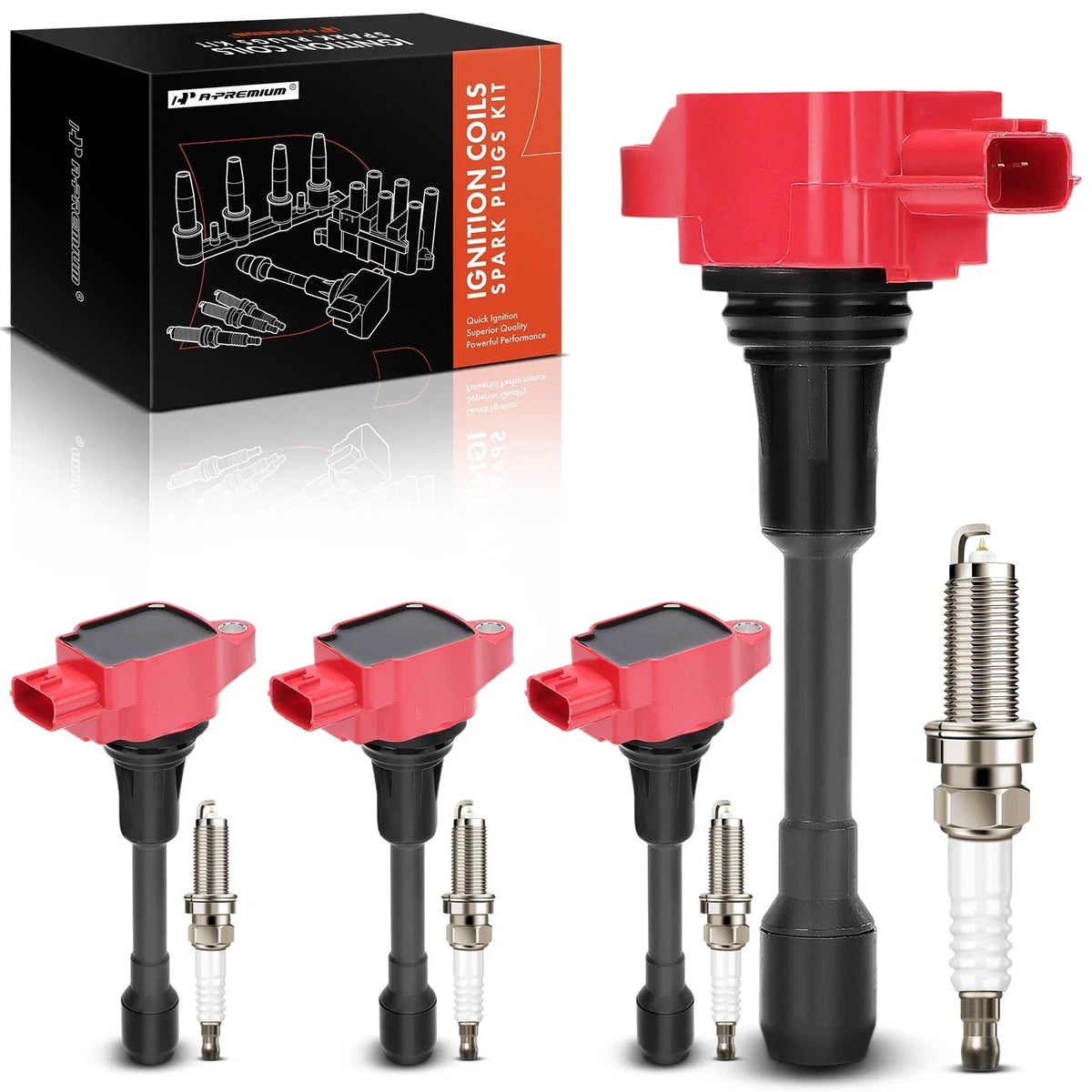 Set of 4 Ignition Coils & Iridium Spark Plugs for Nissan Versa (2012–2019)