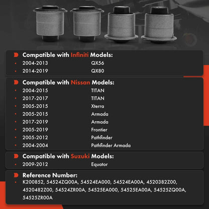 4-Piece Front Upper Bushings for Nissan Pathfinder Frontier Titan 2005-2019