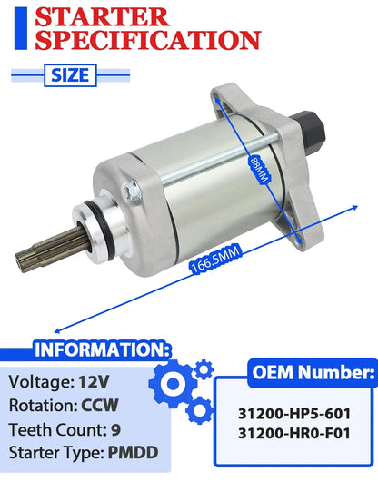 Starter Motor for Honda Foreman 500 TRX500FA (2015–2019) with Relay