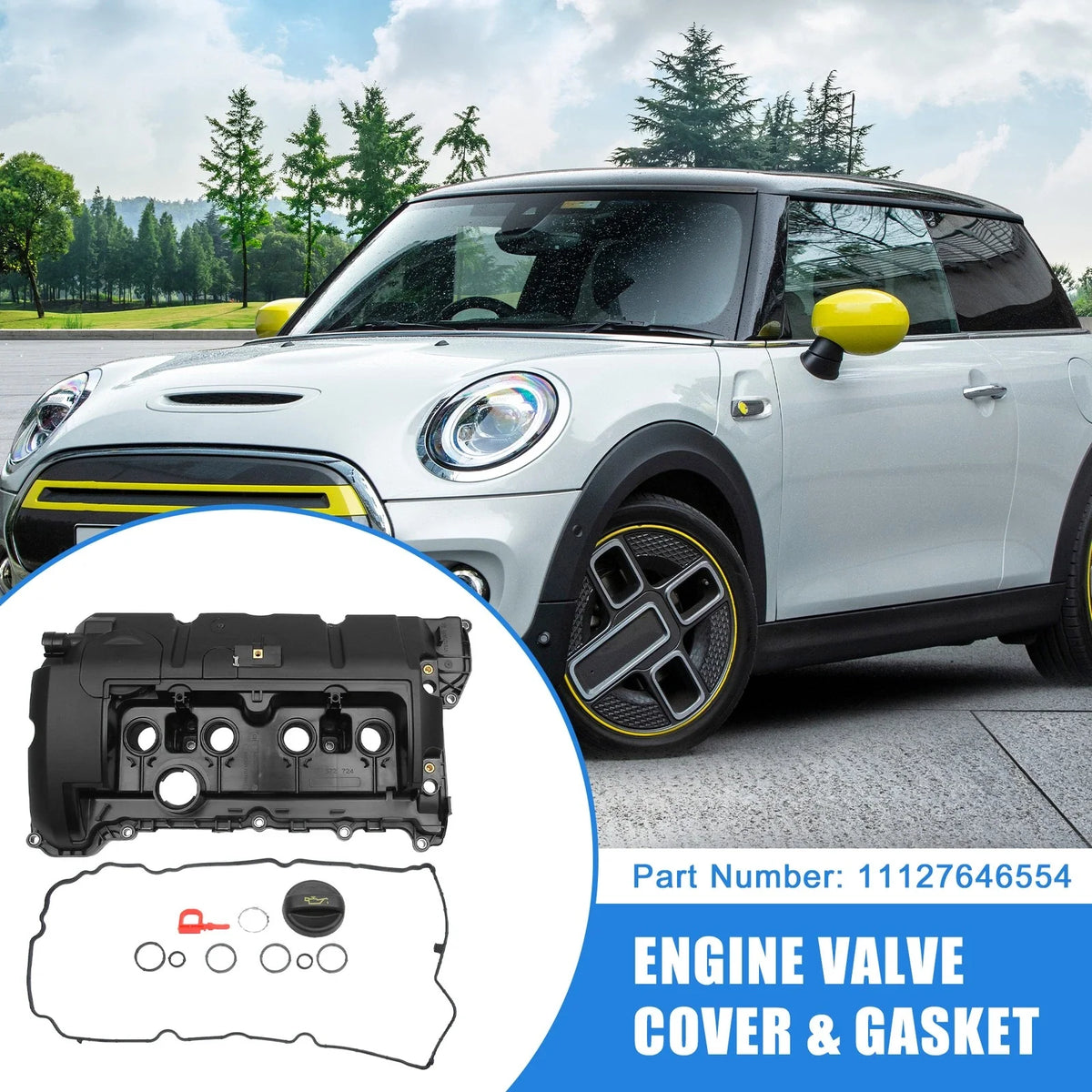 Set of 1 Engine Valve Cover and Gasket for BMW (No. 11127646554)