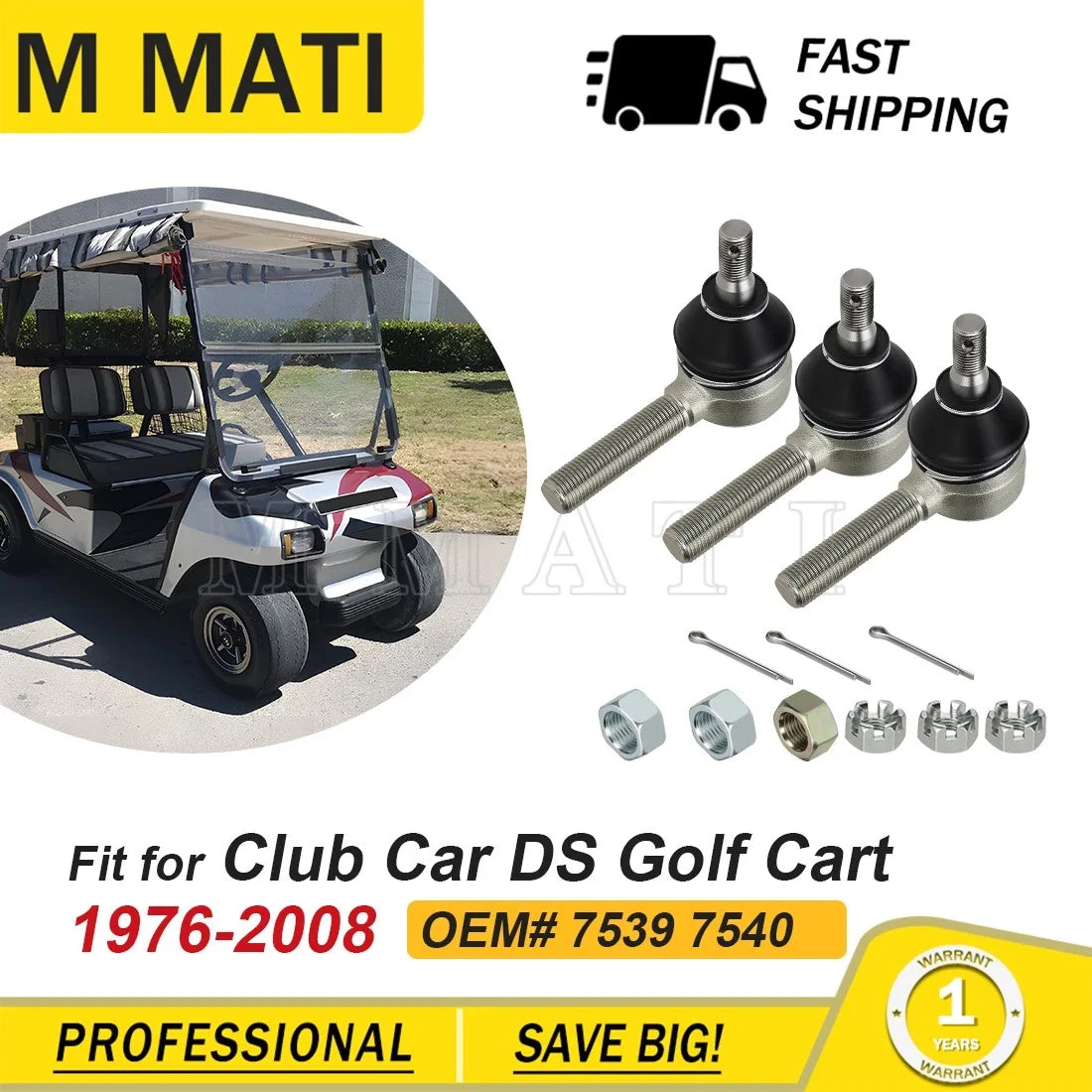 Steering Tie Rod Ends Set of 2 for Golf Cart Club Car DS (1984-2008)