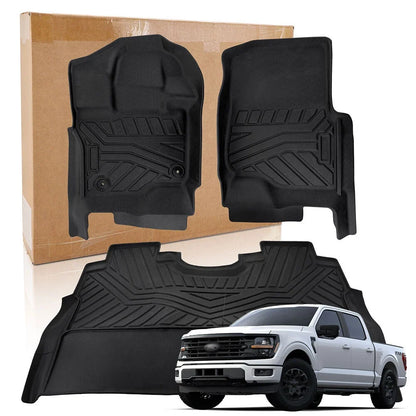 Floor Mats Set of 4 All Weather TPE for Ford F150 Super Crew Cab 2015-2025