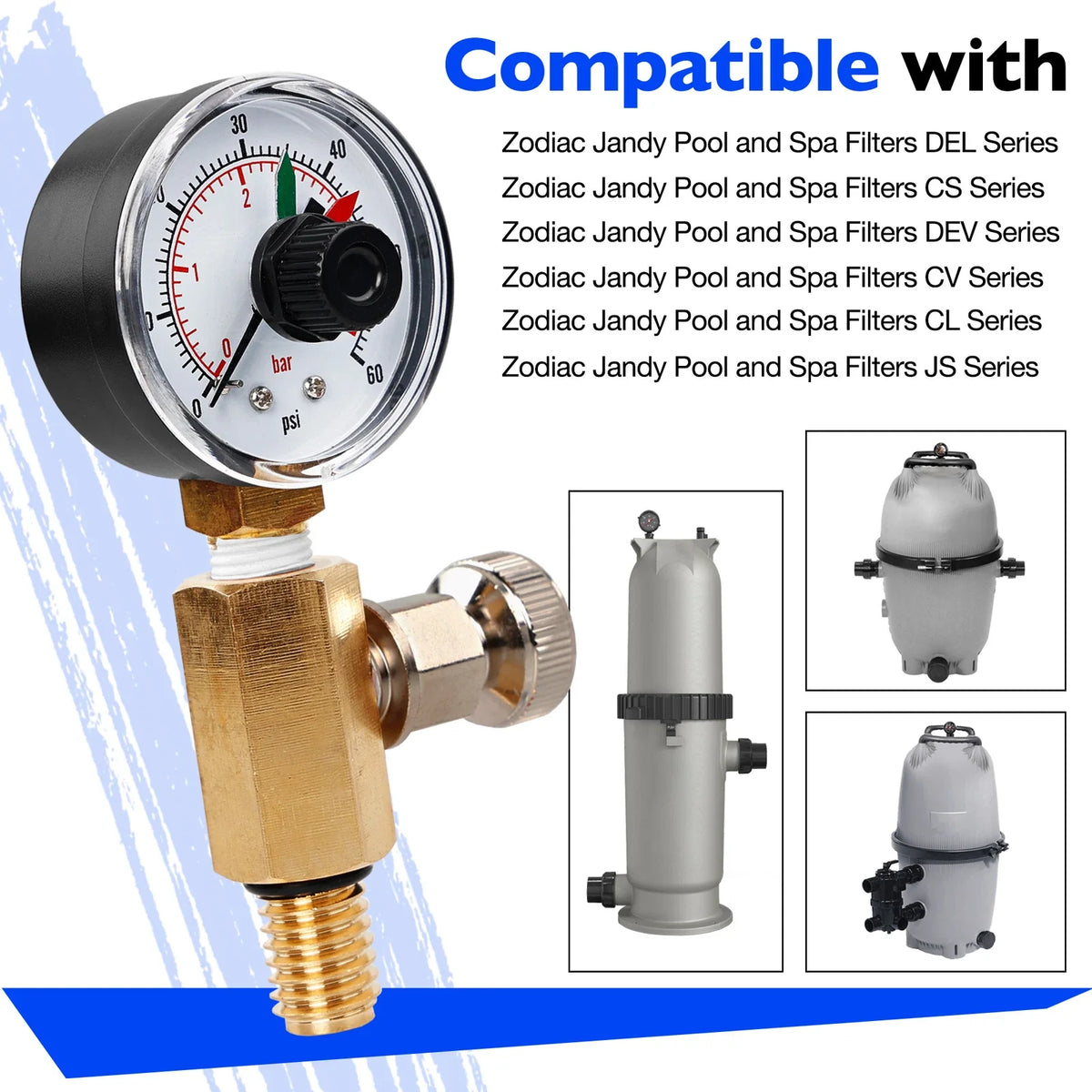 Pressure Gauge Filter and Air Relief Valve Assy for Jandy CV CL DEV