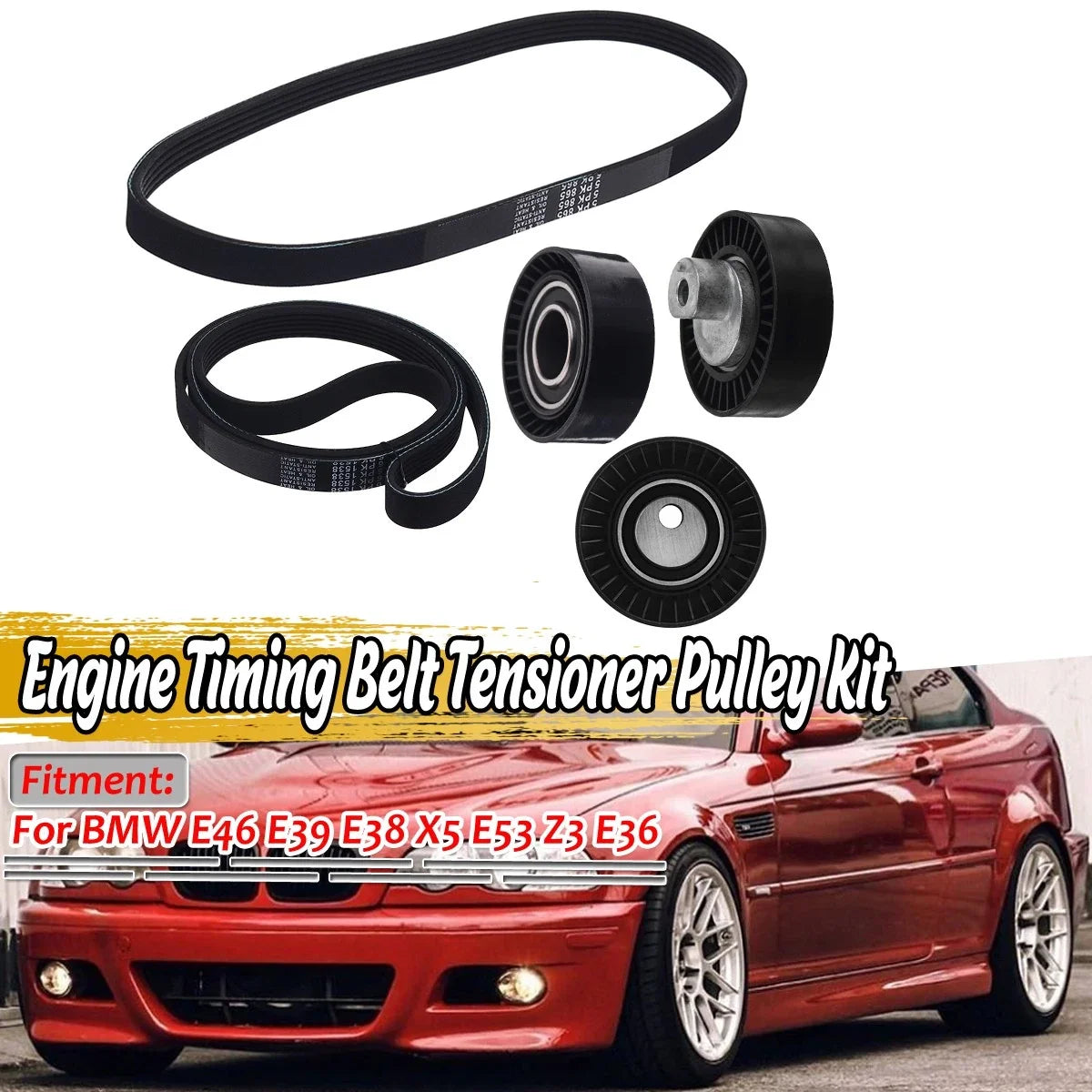 V-Ribbed Belts Set (2) for E46 E39 E38 X5 E53 Z3 E36 BMW