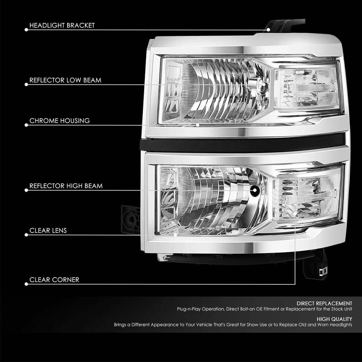 Chrome Clear Corner Headlights for Chevy Silverado 1500 (2014–2015)