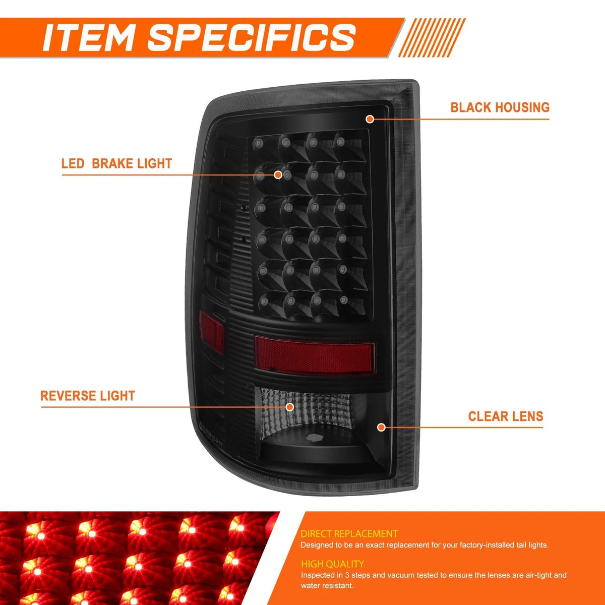 2X Full LED Tail Lights for Dodge Ram Pickup (2009–2017) Tinted