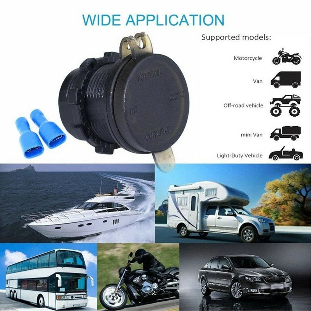 12/24 Socket Blue LED Voltage Meter for Motorcycle (Fast Amp)