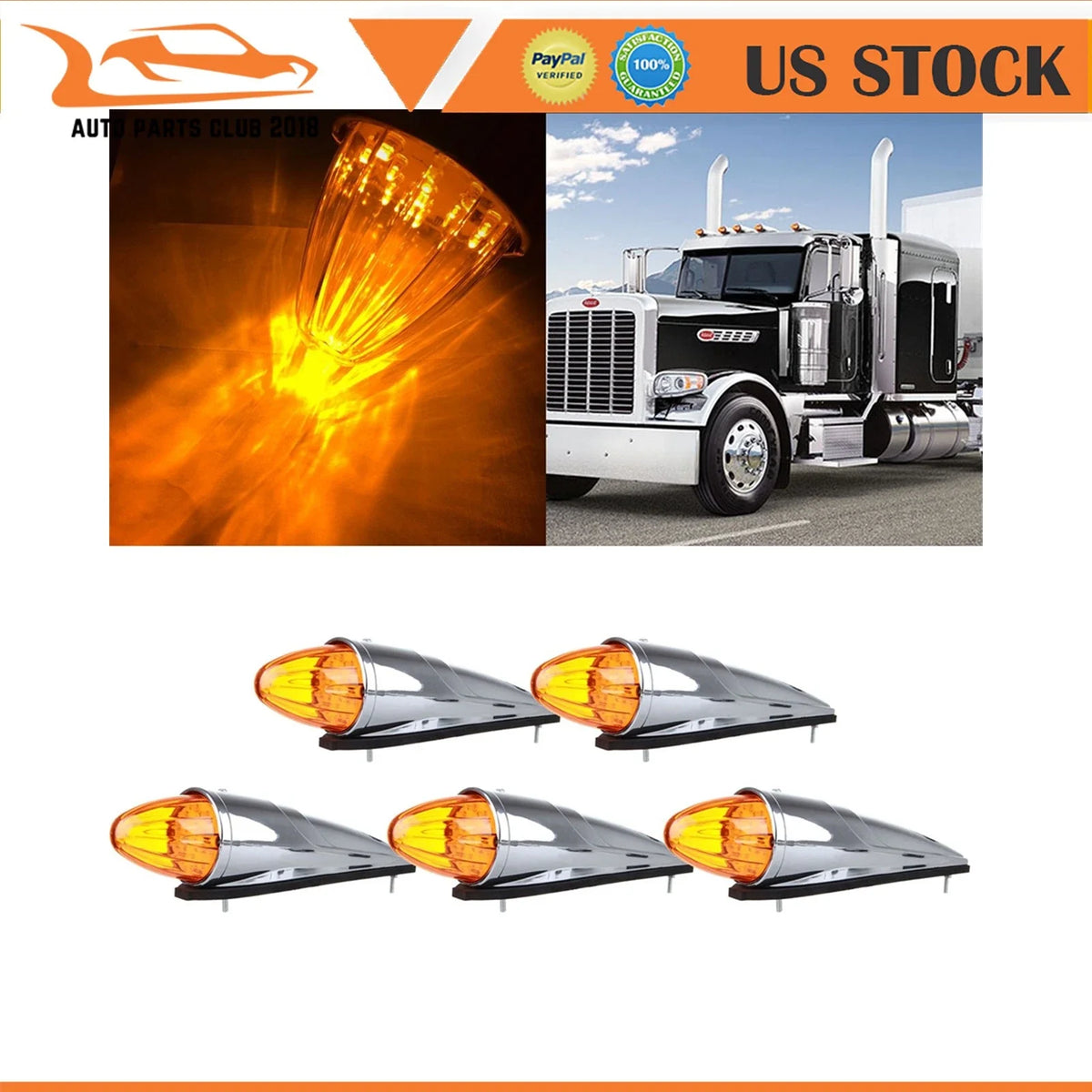 5X LED Amber Roof Cab Marker Lights for Peterbilt