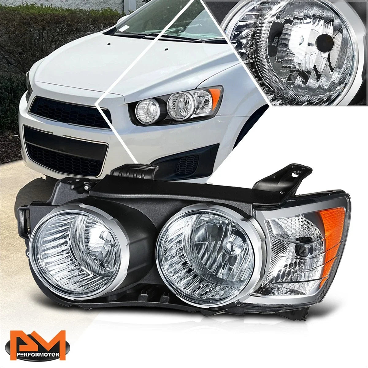 Driver Side Headlight Lamp for 2012-2016 Chevy Sonic with Chrome Bezel