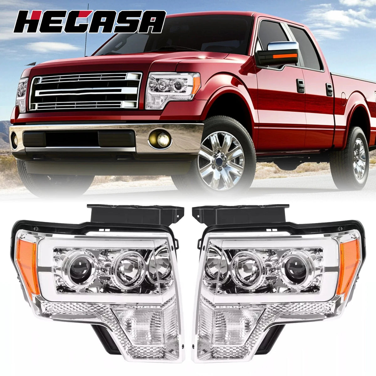 2X Ford F150 Projector LED Tube DRL Headlights (2009–2014)